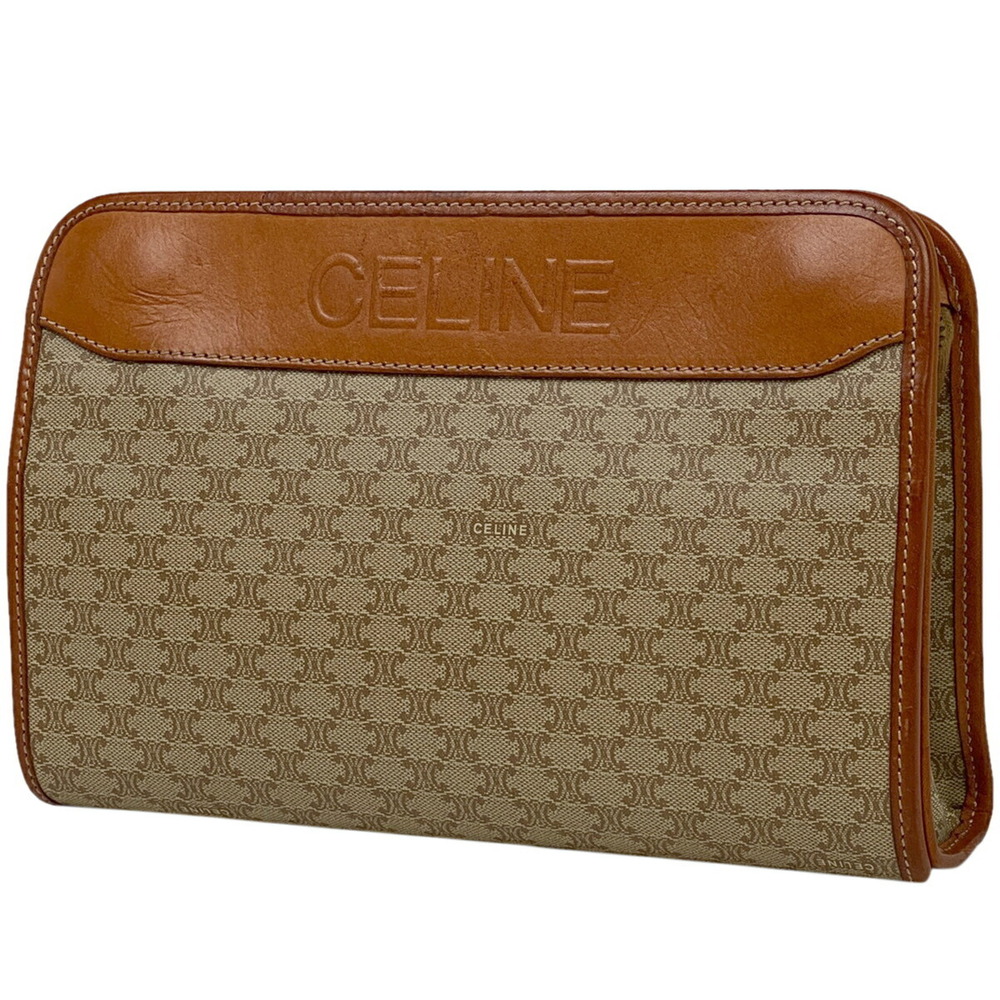 Celine Macadam clutch bag Shoulder canvas beige